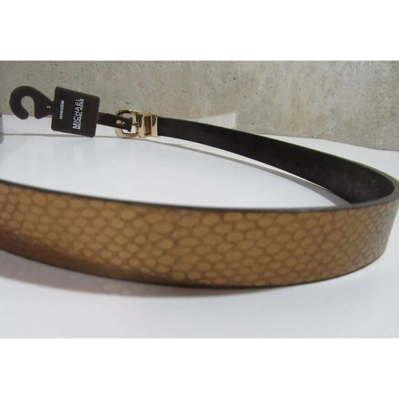 Michael Kors Monogram Logo Womens Reversible Belt Chocolate / Gold Sz Small New - Picture 3 of 5